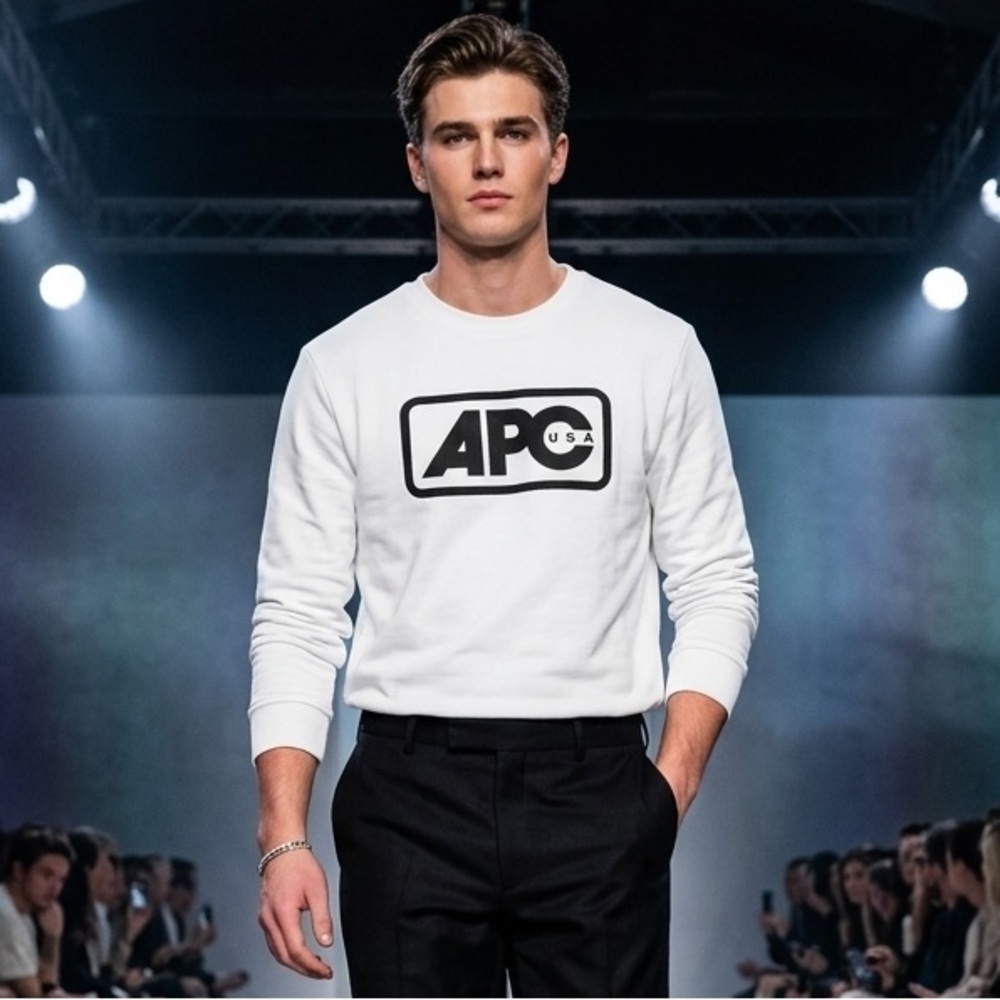 A.P.C. White Crewneck Sweatshirt with Black Logo